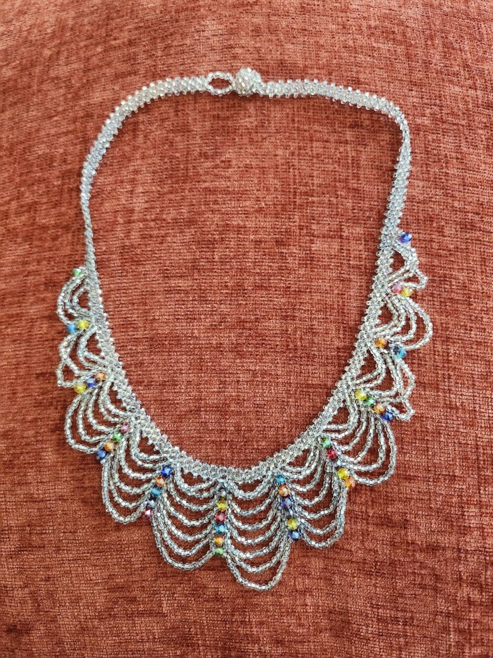 Handmade Silver Tone Beaded Necklace